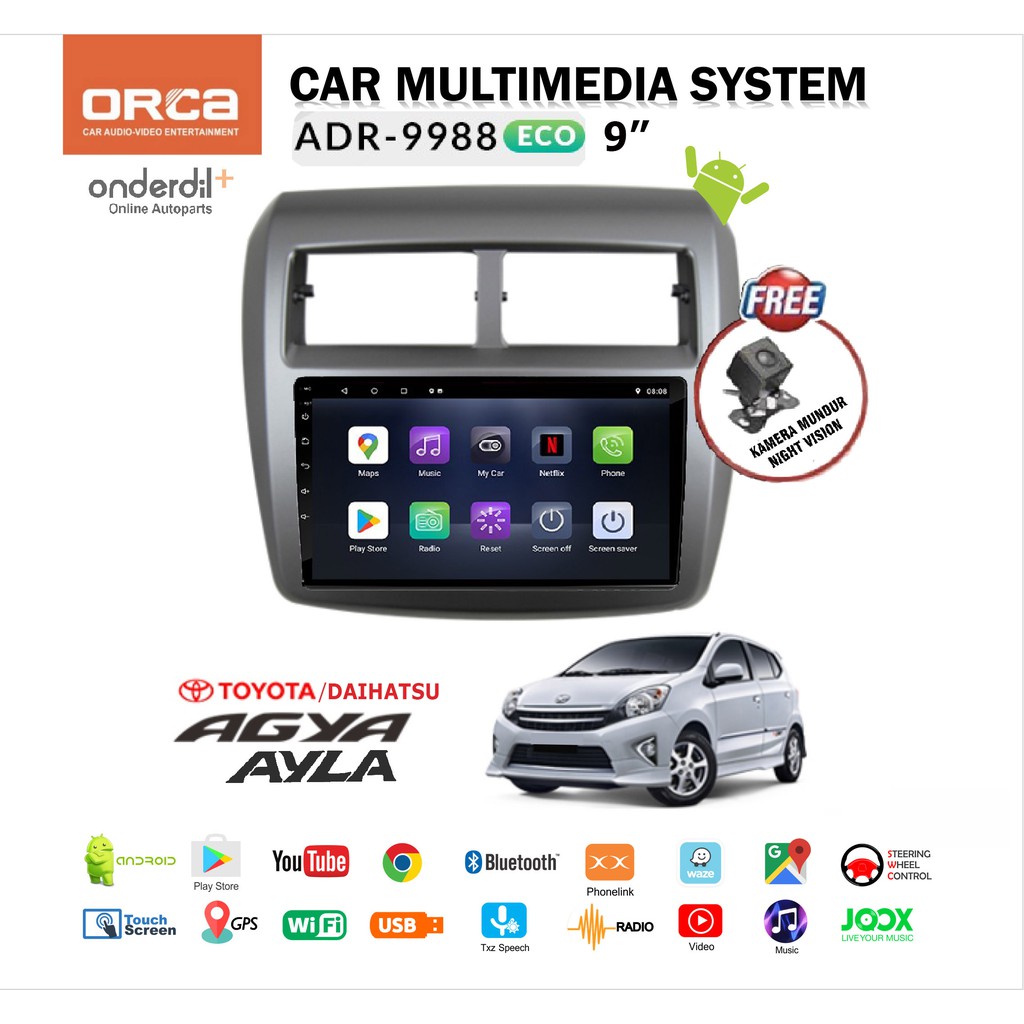 Paket Head Unit TV Android ECO 9" Mobil AGYA AYLA