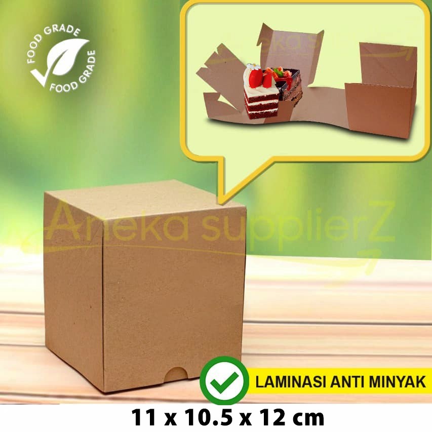 

Cake Box - Kotak Kue - Box Kue - Dus Kue SLICE -KRAFT COKLAT-11 x10.5x 12 cm (30pc)