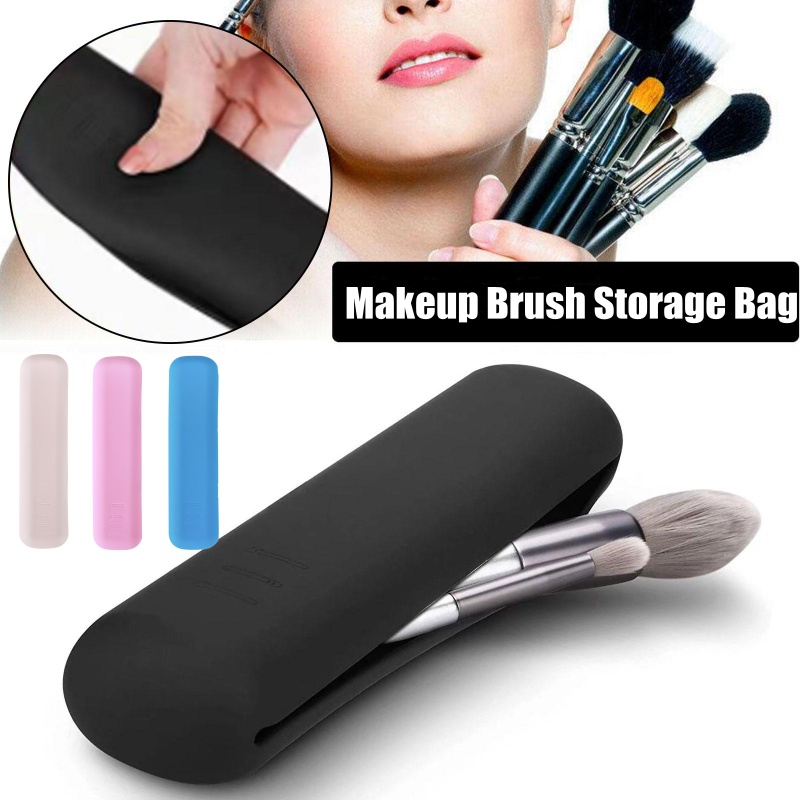 Tas Penyimpanan Kuas Makeup Lipat/Kotak Penyimpanan Tahan Air Silikon Lembut/Beauty Brush Organizer Tahan Lama/Tempat Peralatan Mandi Kosmetik Travel Ringan Portabel