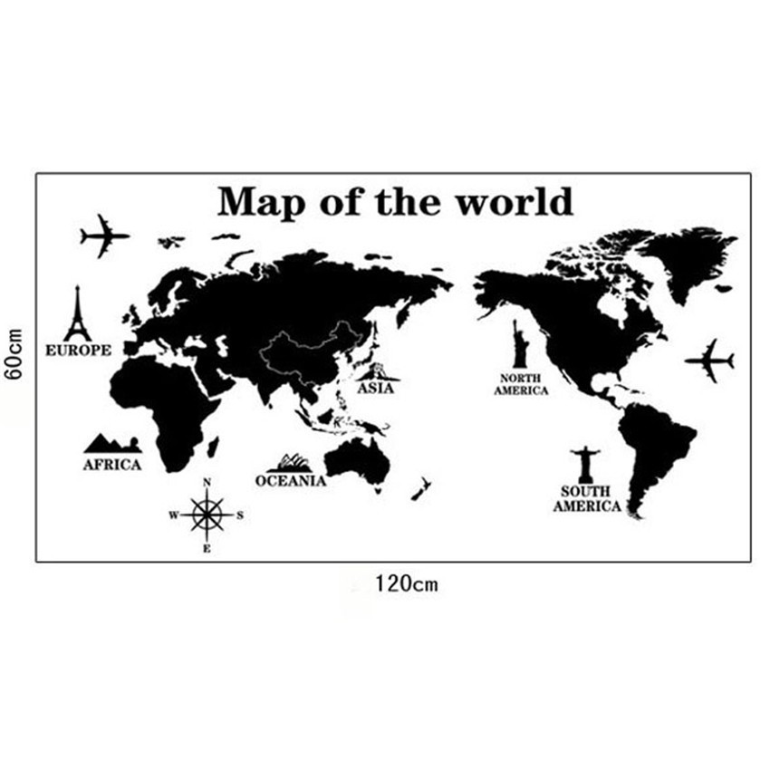 Flashmart Stiker Wallpaper Dinding World Map Living Room Decoration