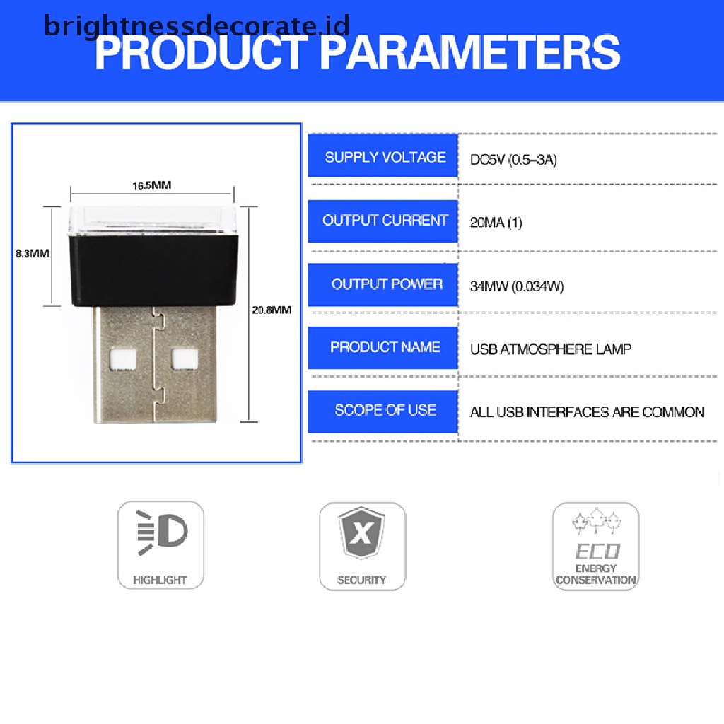 1pc Lampu Atmosfir Mobil Led Usb Flexible Mini Warna-Warni