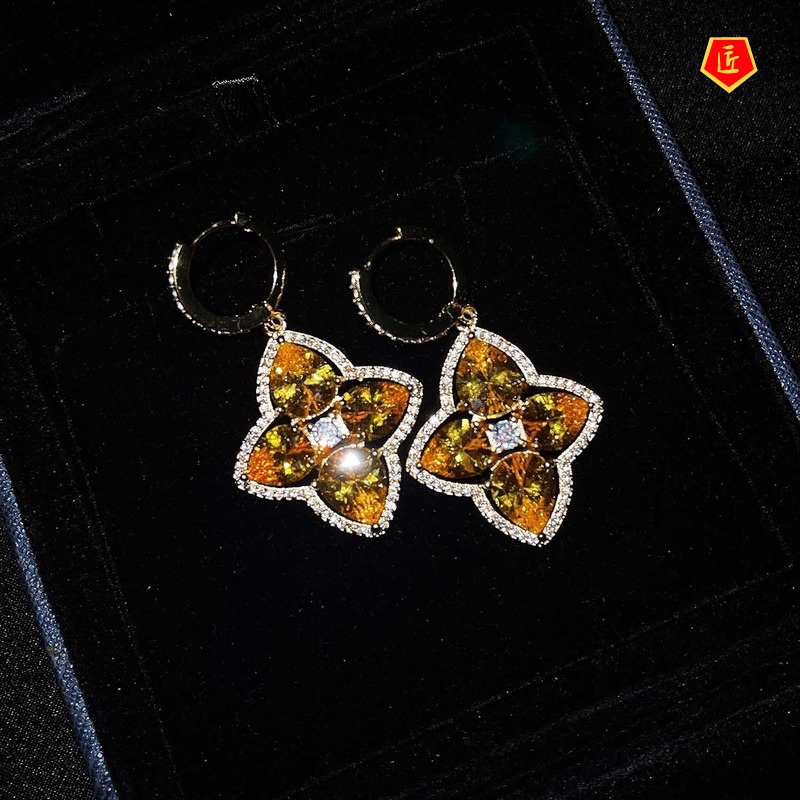 [Ready Stock]Vintage Pink Gemstone Flower Earrings