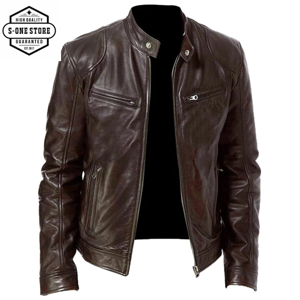 jaket kulit pria warna Coklat
