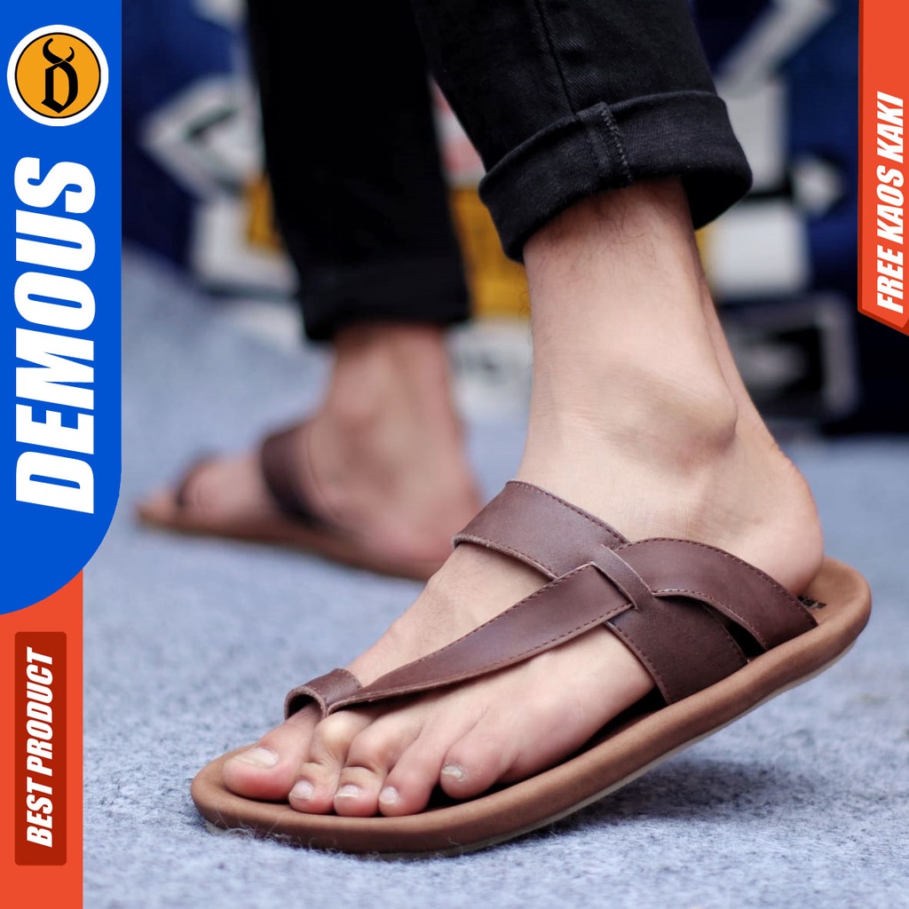 DEMOUS IMPLUSE Sandal Jepit Kulit Asli Sendal Pria Kekinian