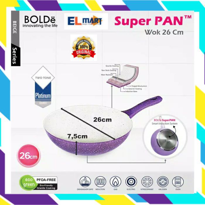 Wajan keramik anti lengket BOLDe Wok pan 26cm purple granite induksi