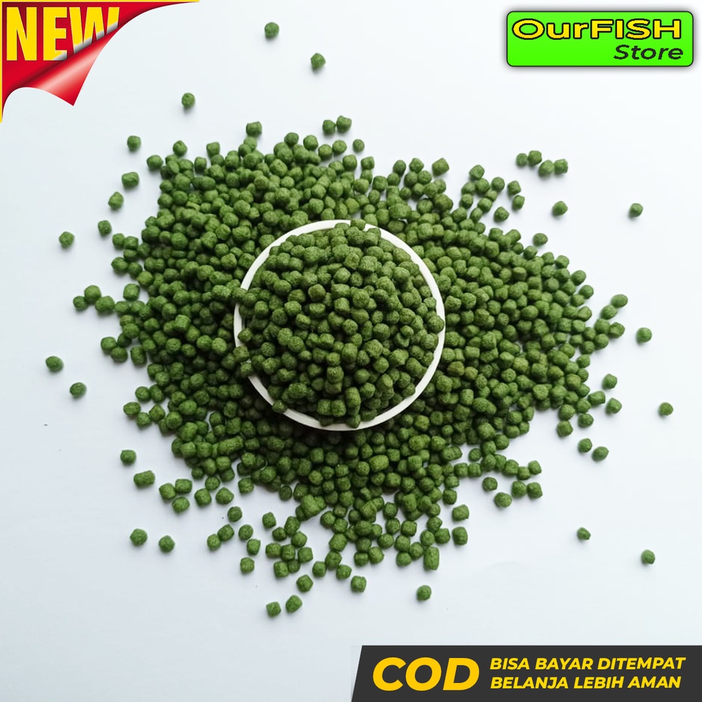OURFISH - Pelet Spirulina Lightgreen Warna Ikan Louhan Mas Koki Goldfish Ranchu Oranda Ryukin Koi Hias