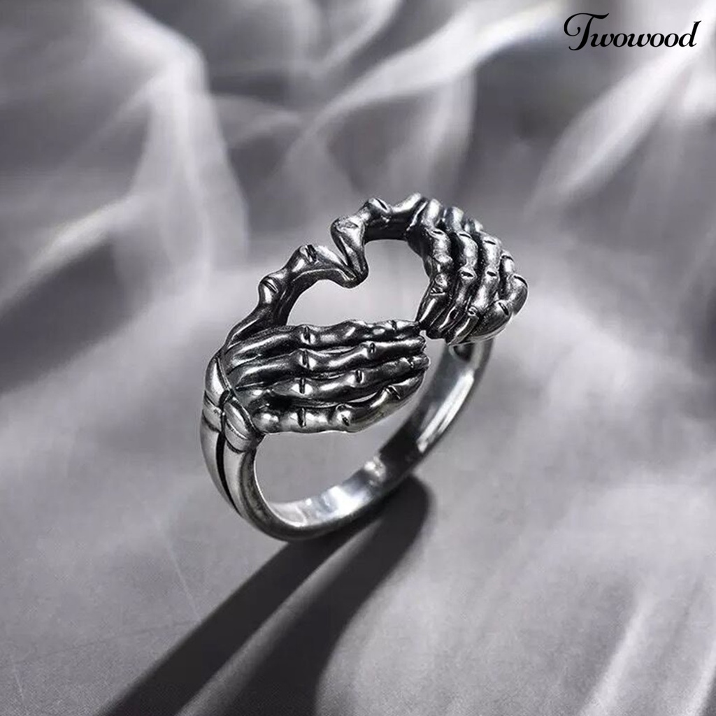 Cincin Bentuk Tangan Tengkorak Bahan Alloy Gaya Retro Hip Hop Untuk Unisex