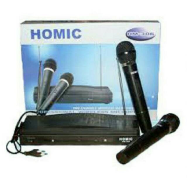 Mic Double Wireless Homic 306 2 mic free batrai suara mantap-original