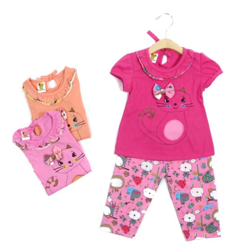 SETELAN FASHION PAKAIAN BAJU ANAK PEREMPUAN 1 TAHUN MOTIF MEOW CAT