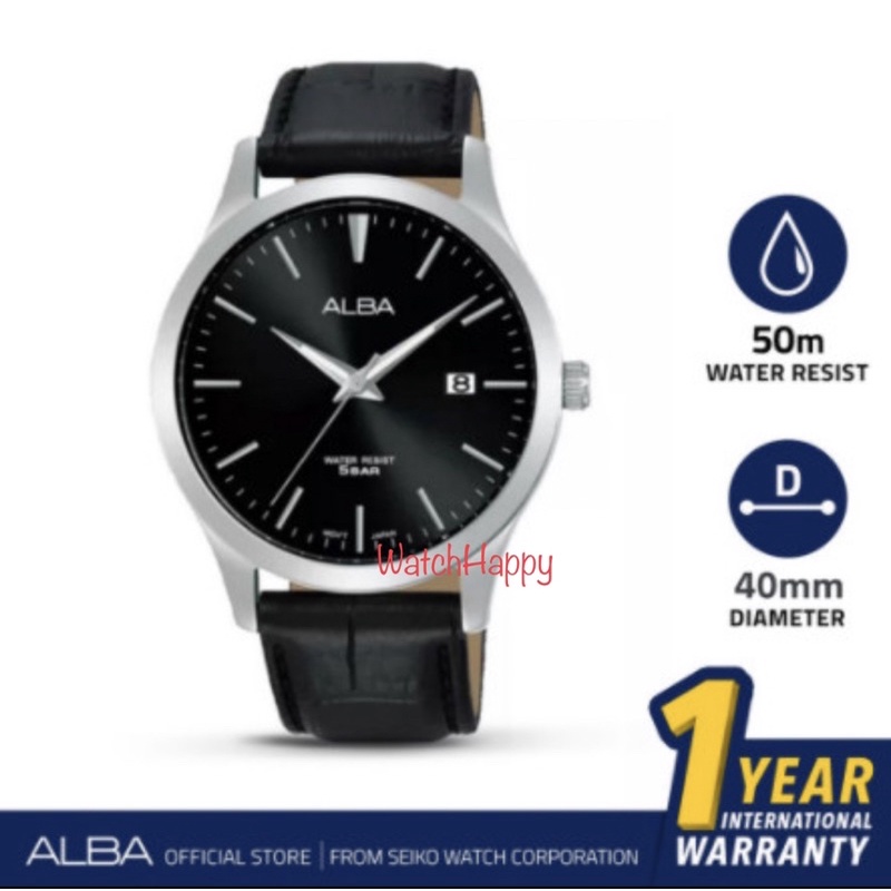 WatchHappy Alba AS9M41X1 Mens Black Dial Stainless Case With Date Leather Band AS9M41 100% Original