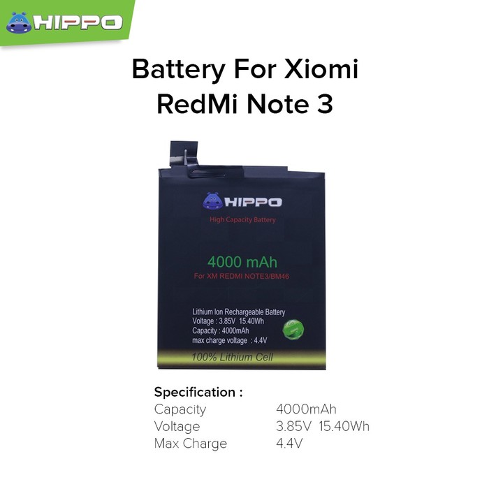 Hippo Baterai Xiaomi Redmi Note 3 / Note 3 Pro / KENZO