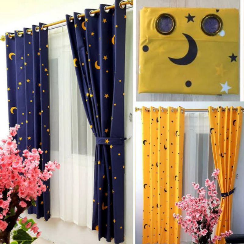 Gorden pintu dan jendela motip bulan bubtang, horden jendela ruang tamu, hordeng jendela kamar, gord