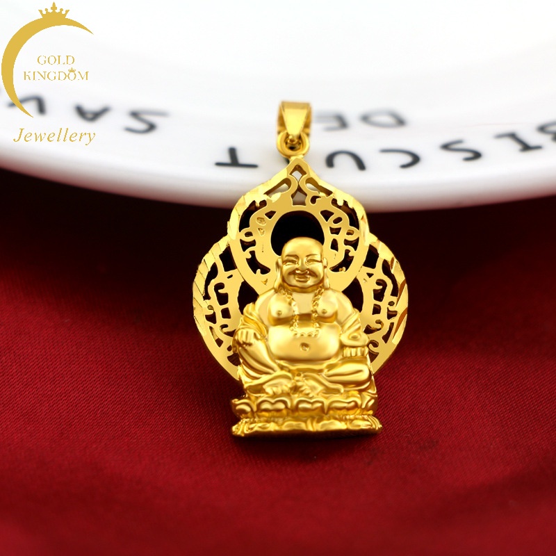 Kalung Emas Asli Kadar 375 Dengan Liontin Maitreya Buddha Bahan Velvet Gaya Bangkok