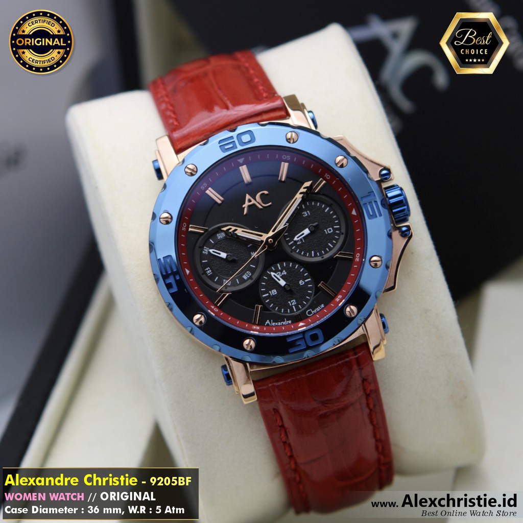 Ready Maret 2022 Jam Alexander Christie Wanita 9205BF Red Blue - Rosegold Original - Cantik Sporty M