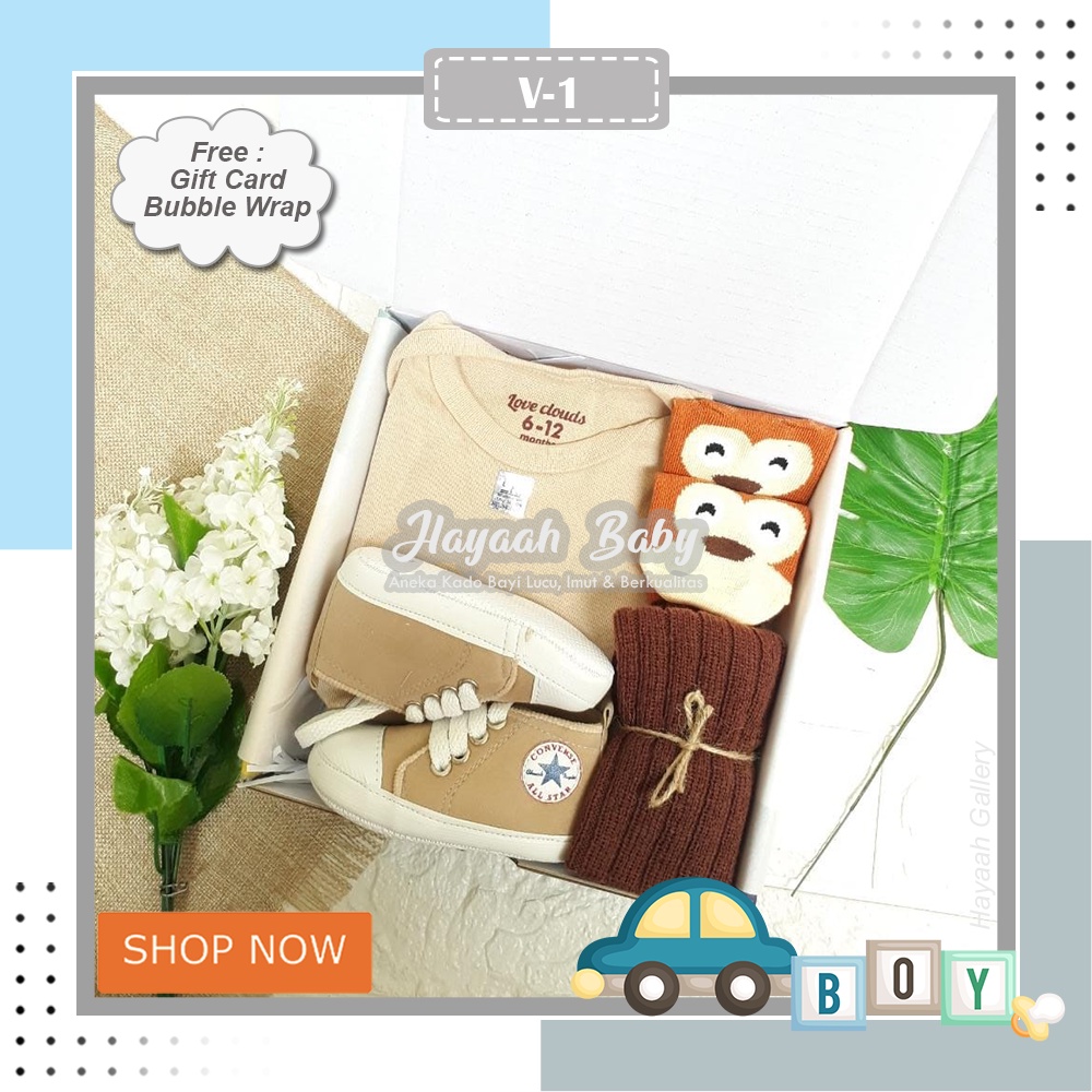 BABY HAMPERS NEWBORN Kado Bayi Cowok Parcel Bayi Laki laki Baby Gift Kekinian-V1 CREAM