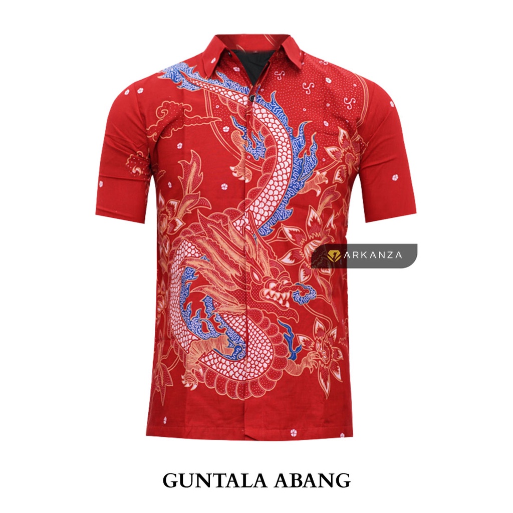 BATIK ARKANZA Motif GUNTALA ABANG Hem Atasan Kemeja Baju Batik Pria Cowok Laki Laki Slimfit Full Lapis Furing Lengan Panjang Lengan Pendek Original Asli