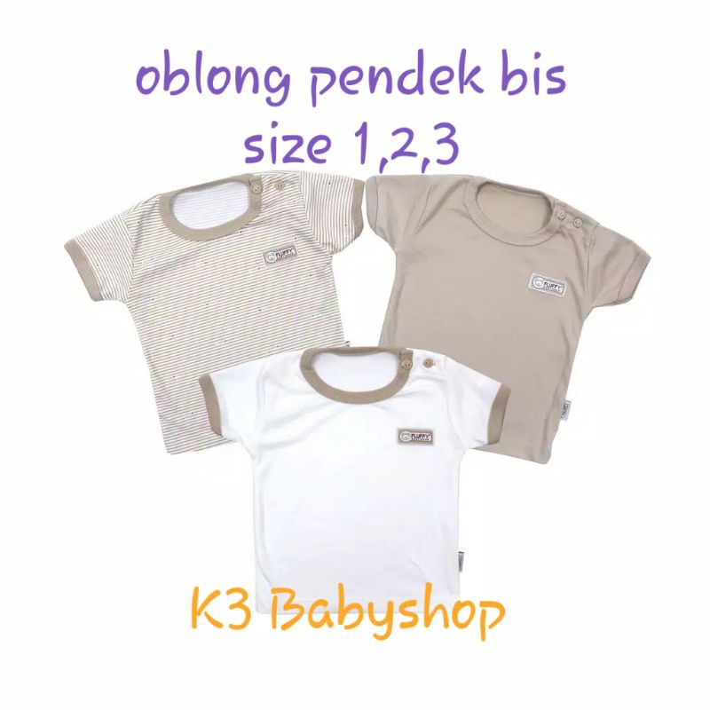 Oblong Pendek Bis Rib Fluffy seri khaki coklat putih white kaos bayi anak SNI baju rumah