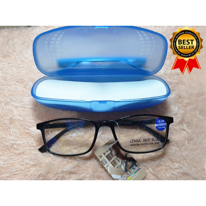 Kacamata Plus (+) FREE CASE Lensa Anti Radiasi Blueray Kaca mata Baca Pria Wanita Uk +1.00 s/d +3.00 Reading Glasses Kacamata Plus Blue Light Blocking