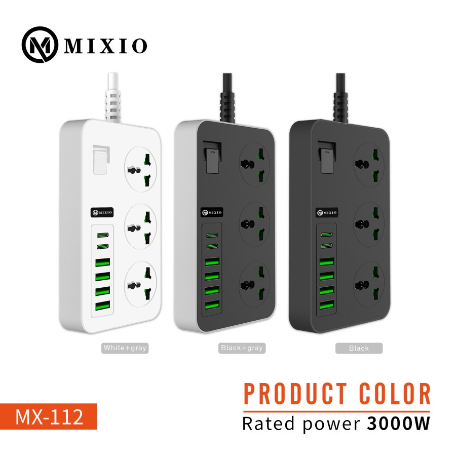 MIXIO MX-112 Power Socket Adaptor Charger Stop Kontak 2PD+4USB+3SOCKET STOP KONTAK