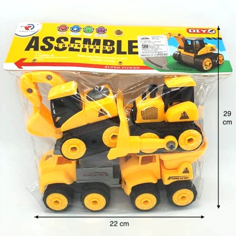 diy truck assemble isi 4 excavator dump truck mainan bongkar pasang crane buldozer