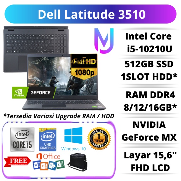 laptop gaming murah dell latitude 3510 core i5   512gb ssd   8gb   12gb   16gb   nvidia mx   win 10 