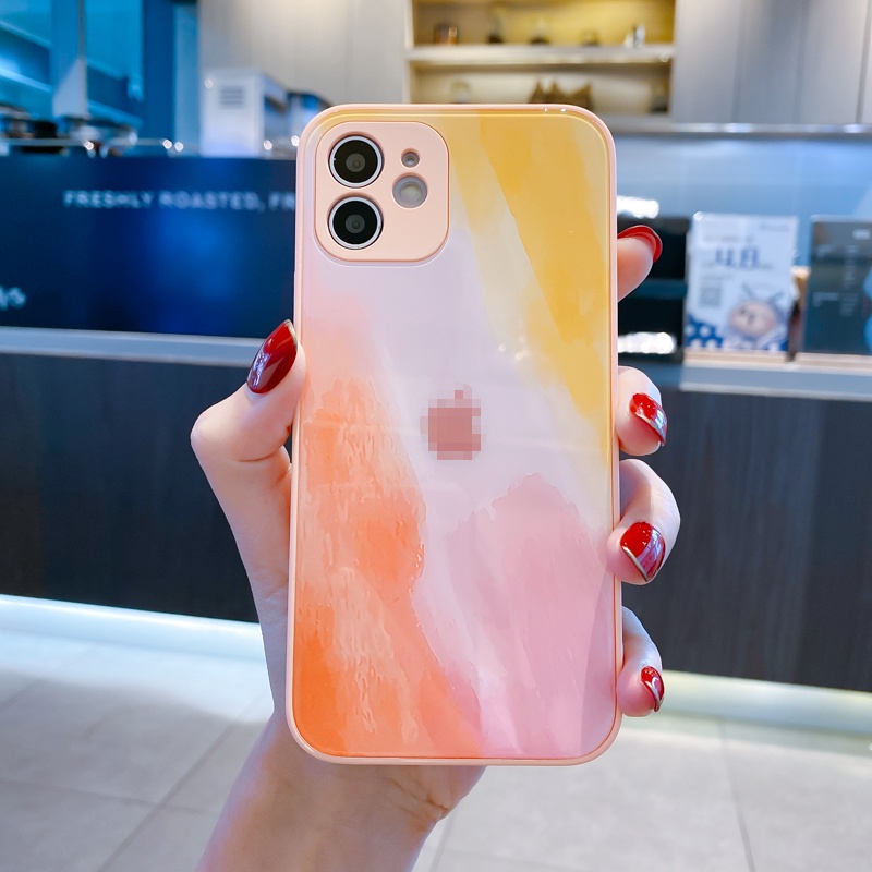 WaterColor Tempered Glass Case untuk iPhone 13 Pro Max 12Pro 12Mini Cover