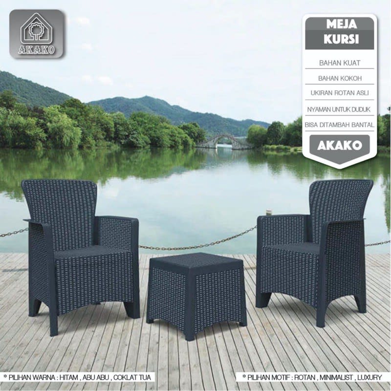 kursi rotan akako set +meja bangku rotan akako set + meja /kursi taman akako rotan