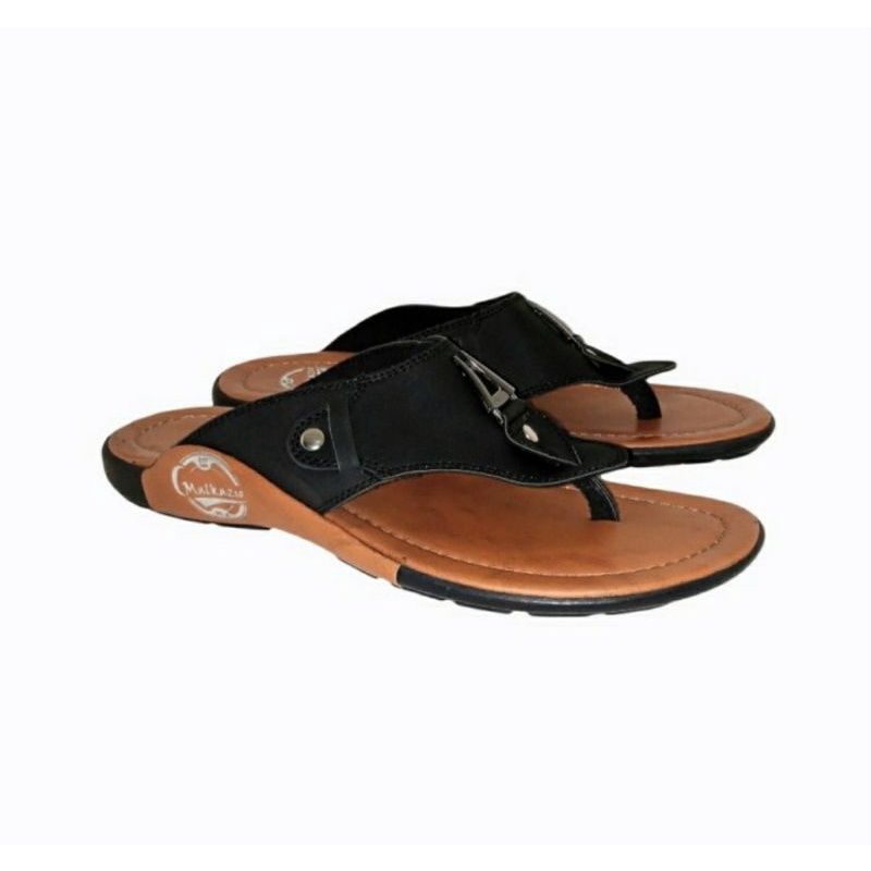 Sandal Jepit Pria Makazi -1 Jepit Cowok Kasual Sendal Kulit Best Seller Murah 38-43 Hitam Keren, 41