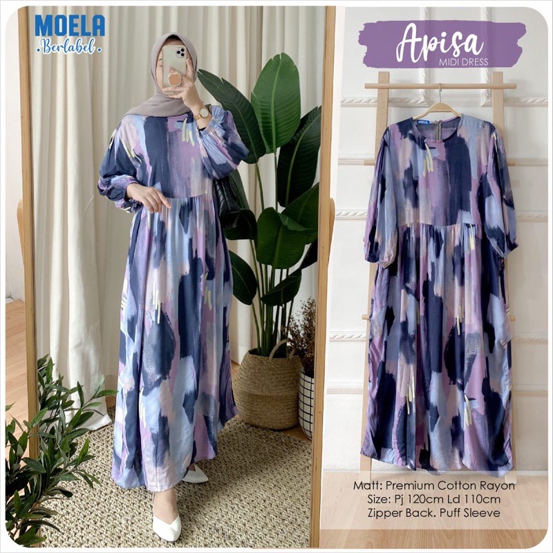 Apisa Midi Dress Katun Rayon Premium Motif