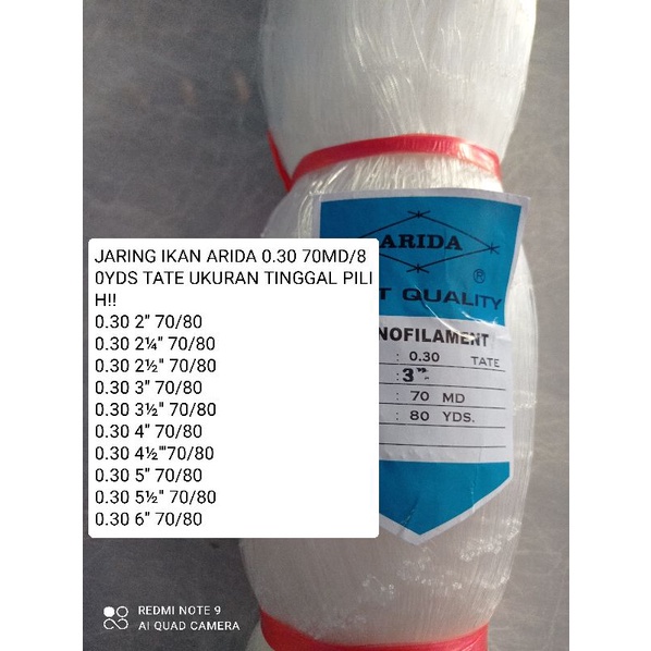 Jaring ikan arida 0.30 70md/80yds tate UKURAN TINGGAL PILIH pukat ikan jaring arida jaring ikan sena