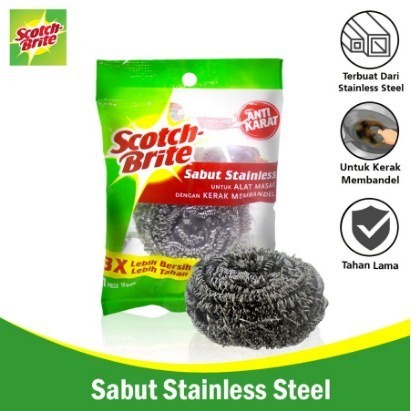 (JSO) Sabut Cuci Kawat Stainless 3M Scotch Brite ID-T37N /Anti Bakteri daya gosok kuat