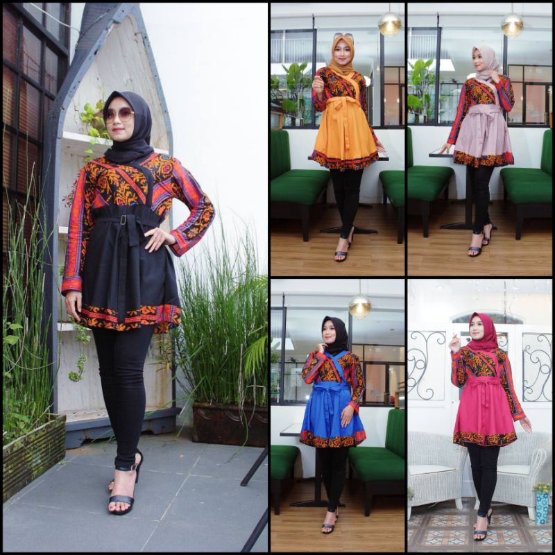 Baju Atasan Batik Wanita Dewasa Tunik Dress Kombinasi Moscrepe Murah Kantor Seragaman Kondangan Cod