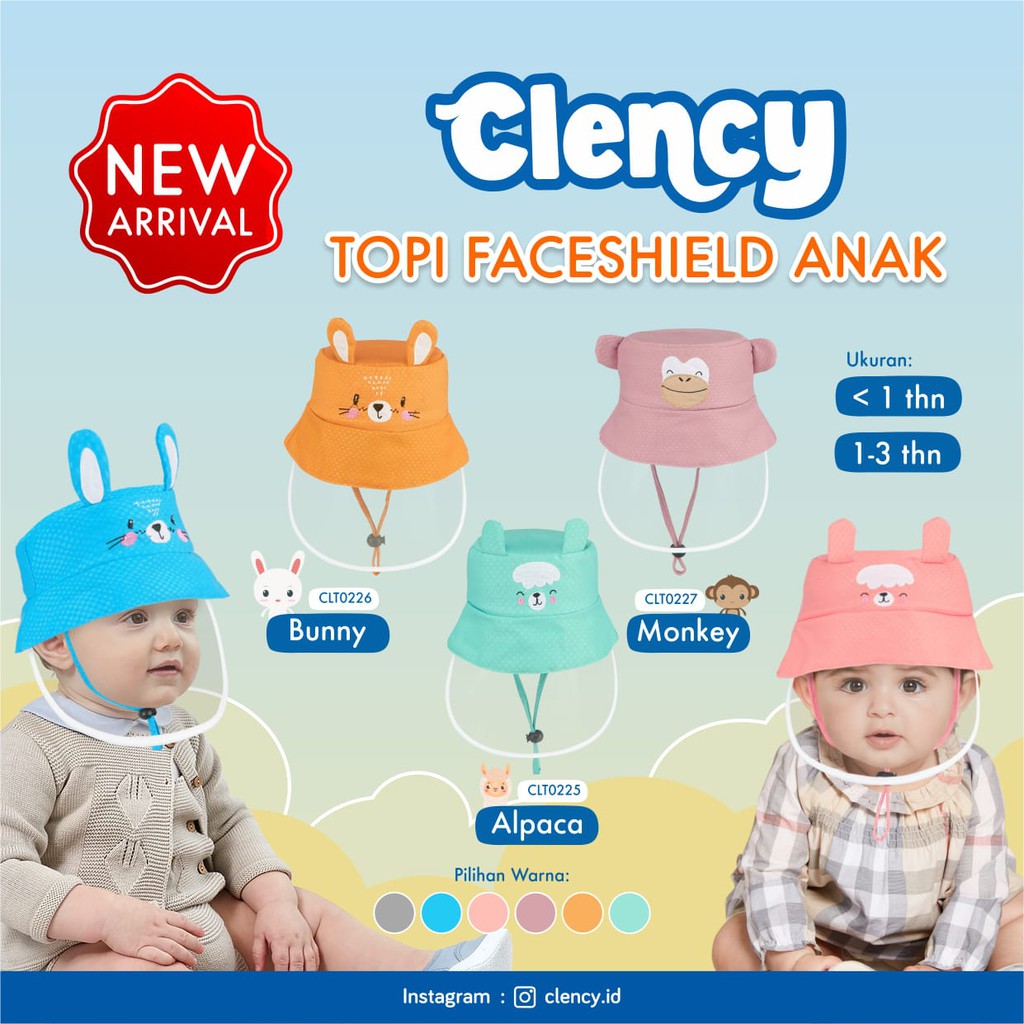 FACE SHIELD BAYI KIDS / ANAK / TOODLER / DEWASA SNOBBY / CLENCY / TOPI FACE SHIELD