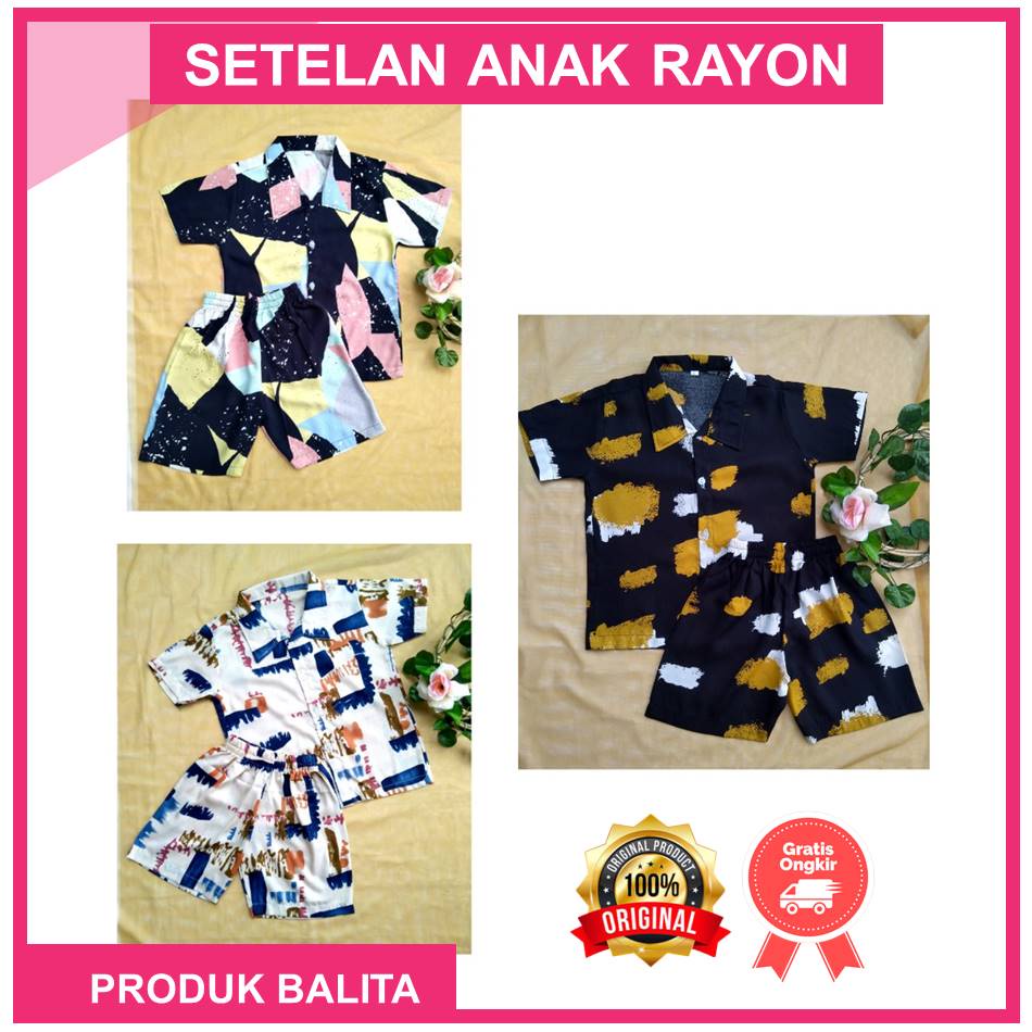 One Set Rayon Anak lak-laki Perempuan  Setelan Rayon Terlaris Usia 1-5 Tahun Terlaris