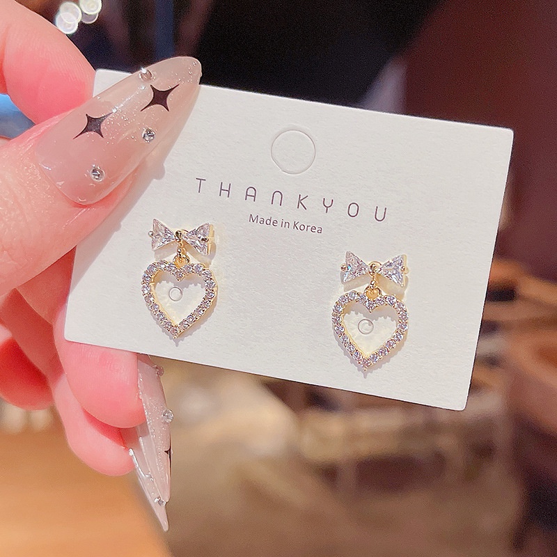 Shuling S925 silver needle micro-inlaid Heart-shaped Earrings Diamond Zircon Earrings Super Sweet New Design Ear Jewelry