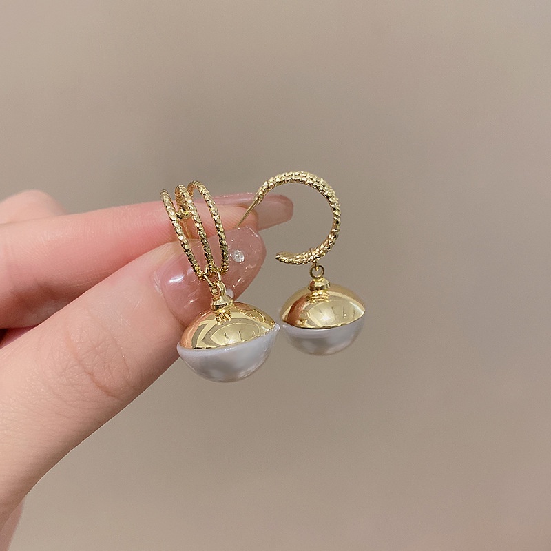 Anting Bentuk C Multilayer Aksen Mutiara Gaya Retro