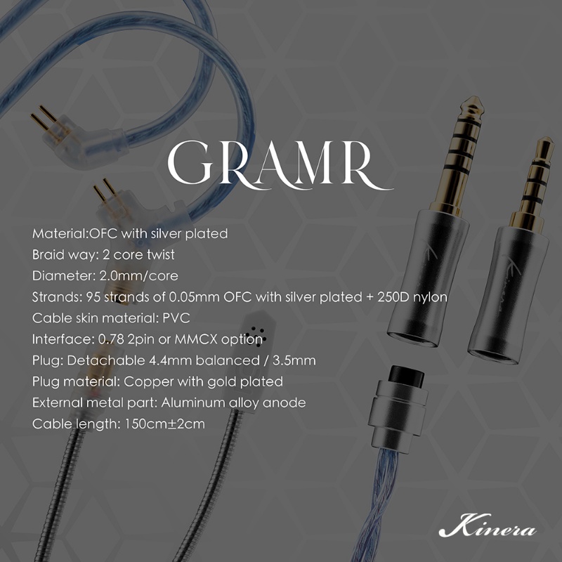 Kinera Modular Mikrofon Gramr Lapis Silver 0.78 2 Pin / MMCX Konektor 3.5mm + 4.4mm