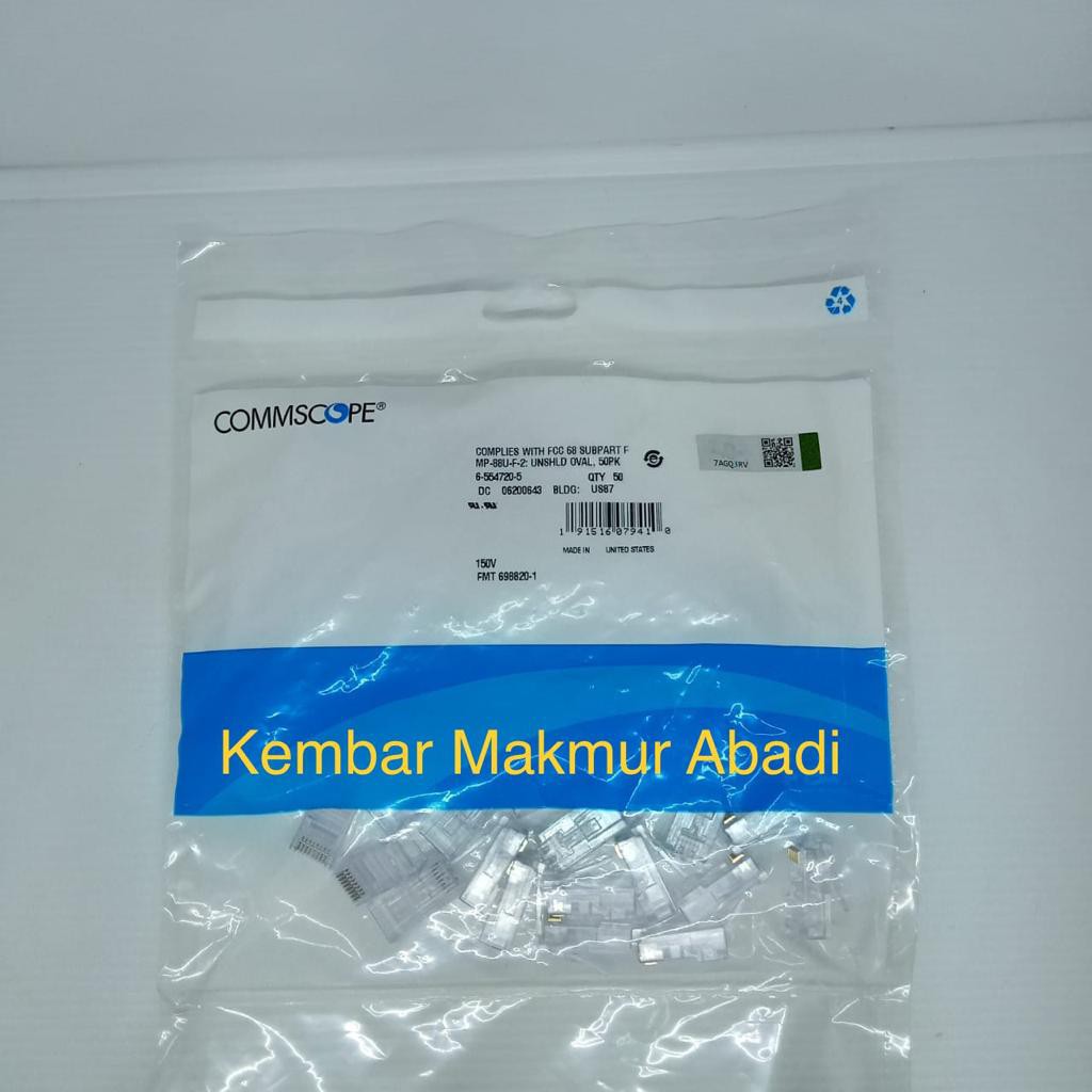 Connector RJ45 AMP Asli isi 50pcs - Kepala/Jack/Pin RJ 45 RJ-45 Cat5 - Jack RJ45 AMP Original