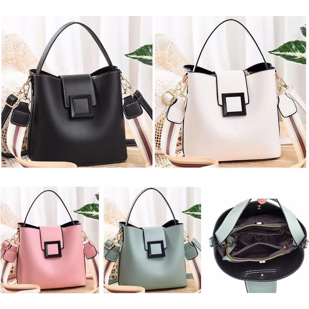 BJ15977 - BLACK/GREEN/PINK/WHITE - TAS SLEMPANG TOTEBAG HANDBAG WANITA FASHION IMPORT MODIS ELEGAN TERMURAH TERLARIS TERBARU BAGSTORE JAKARTA TAS BATAM EL5977 LT1975 JTF2042