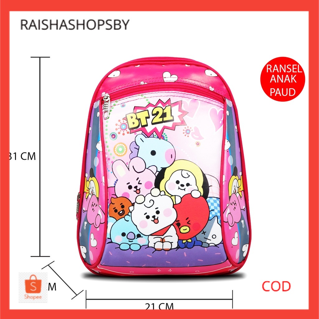 TRIXIE - Tas Ransel Sekolah Anak BT21/Tas Ransel Sekolah Mobil BT21/Tas Ransel Sekolah PAUD/Mobil 3d