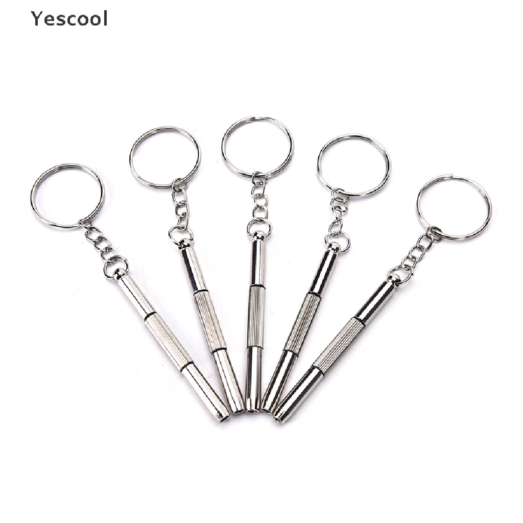 Yescool 5pcs 3in1 Obeng Mini Dengan Gantungan Kunci Untuk Reparasi Kacamata / Jam Tangan