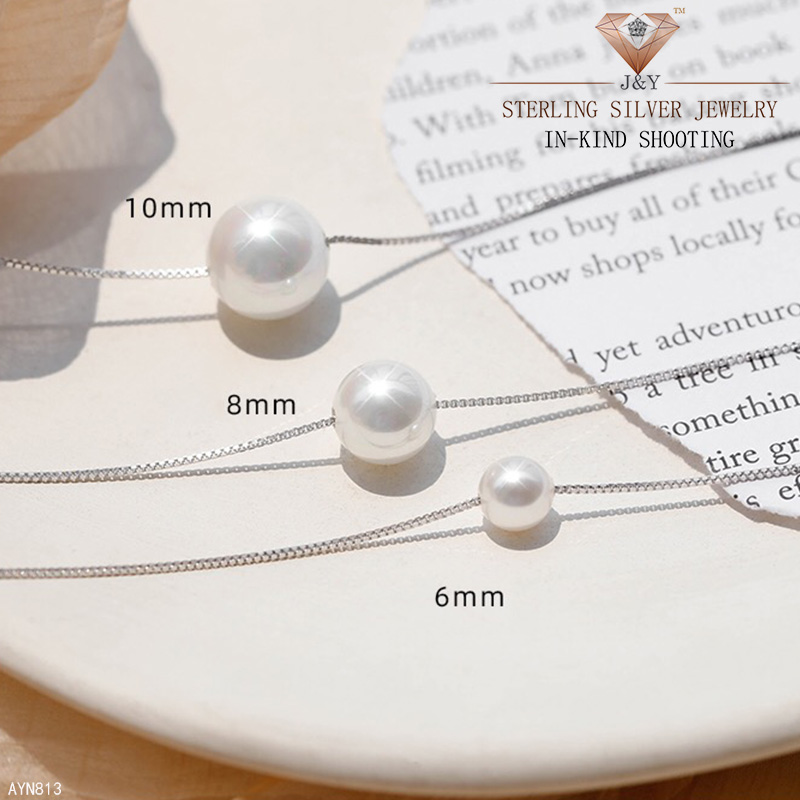 Tersedia 100% Sterling Silver S925 Kalung Shell Pearl 6mm / 8mm / 10mm Korea Fashion Jewelry Hadiah Bebas Alergi Dalam bentuk Penembakan 09