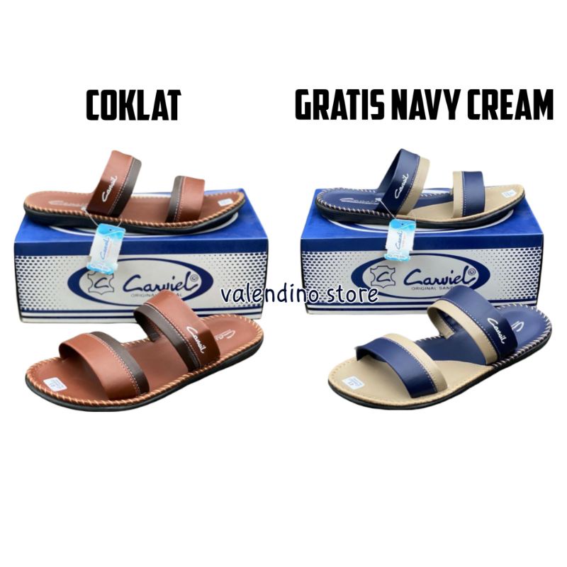 Sandal Kulit Pria 2 Warna Beli 1 Gratis 1 Sandal Cowok Terbaru Japit Slip On Slide