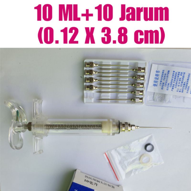 suntikan sapi kambing etawa domba jarum suntik hewan peternakan spuit syringe kapasitas 10ml vaksin ayam bebek alat suntik obat kucing kelinci anjing kerbau unggas dokter hewan - alat kesehatan hawan