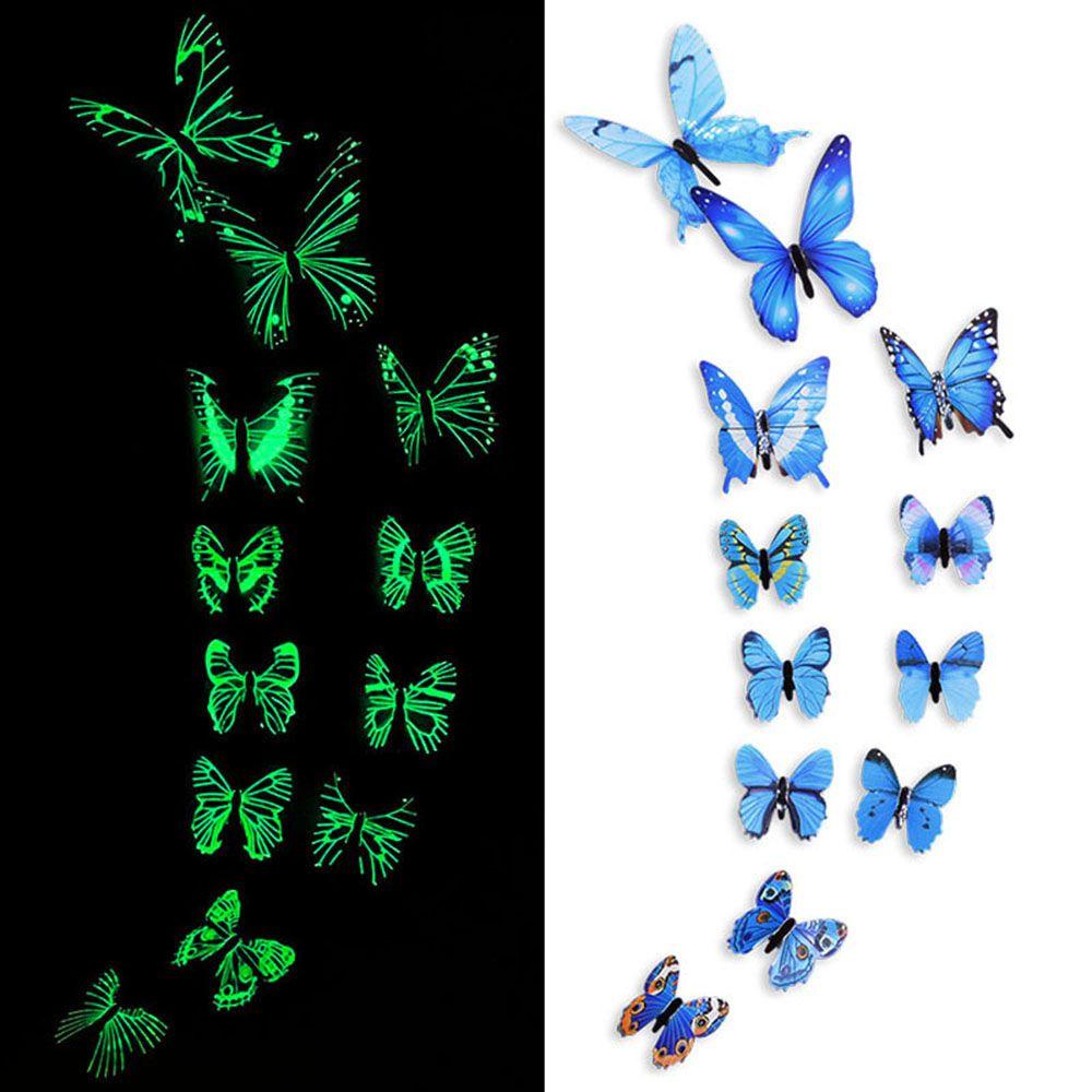 Populer 12PCS/Set 3D Kupu-Kupu Stiker Warna-Warni Kindergarden Ornamen Perlengkapan Pesta Kupu Stikertjes