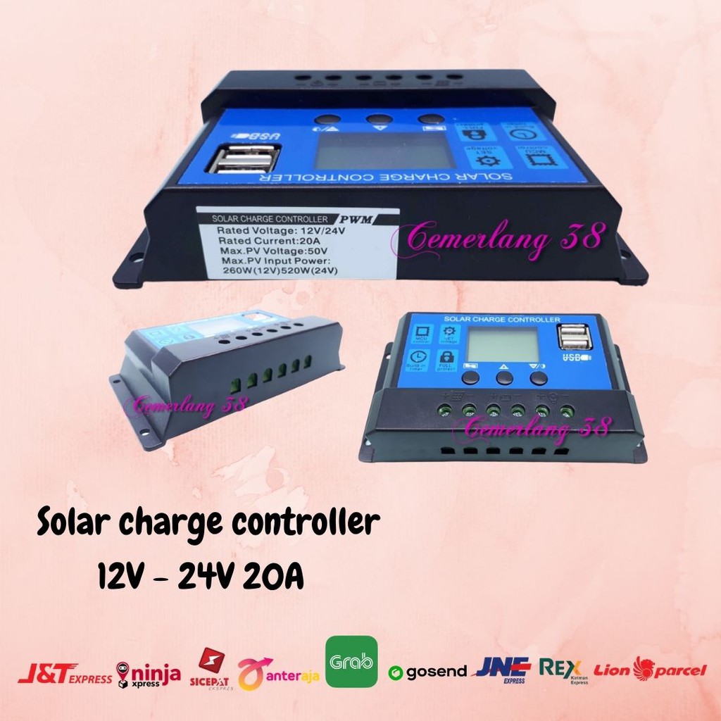 20A 12V - 24V Solar Panel Charge Controller Pengisi Tenaga Surya 20 A 12 V to 24 V