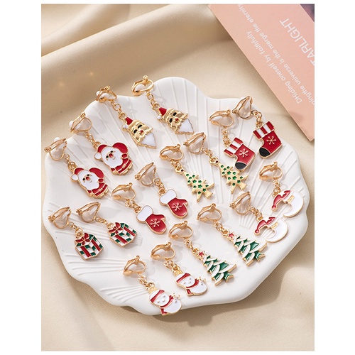 LRC Anting Jepit Fashion Christmas Snowman Bells Elk Gift Box Ear Clips Q33941