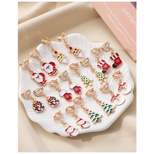 LRC Anting Jepit Fashion Twenty Two# Christmas Snowman Bells Elk Gift Box Ear Clips Q33952 (PART2)