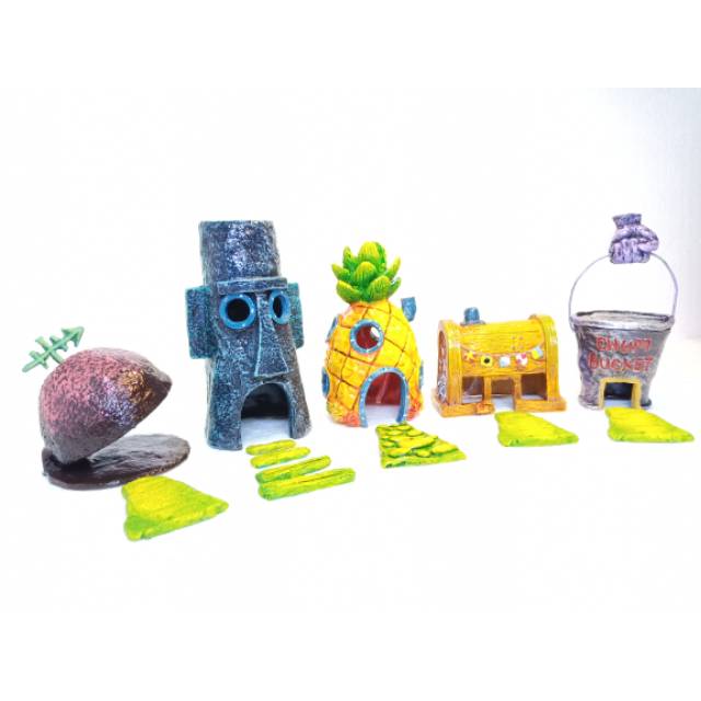 Full set hiasan aquarium spongebob dkk