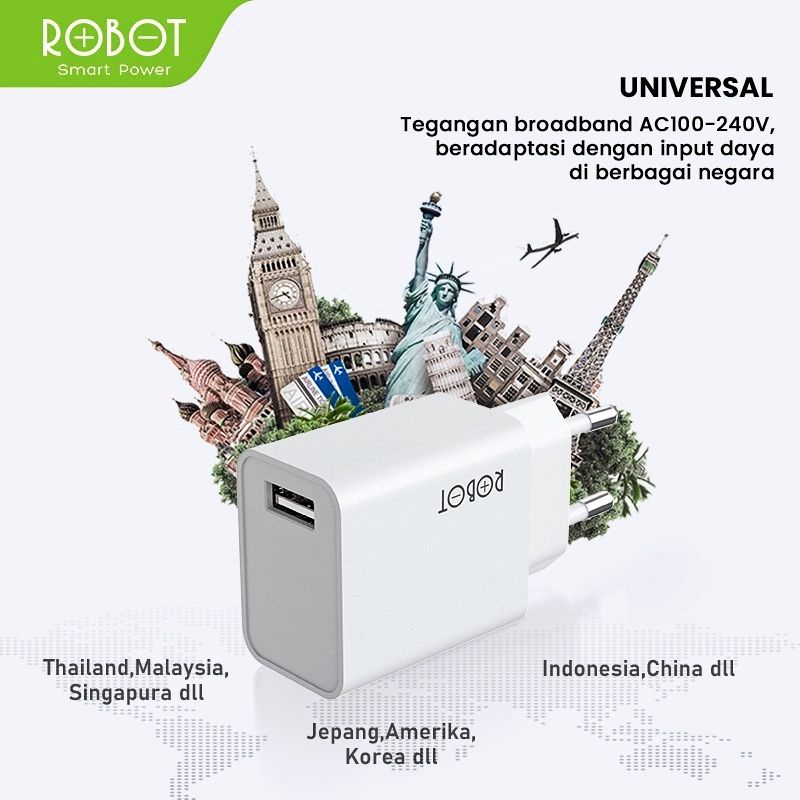 (ROBOT RF1) Adapter/ Kepala Charger 18W Quick Charge 3A Qualcomm 3.0 Adapter Xiaomi/ Samsung/ oppo/ vivo